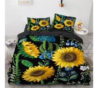 OPeque Stampa 3D Fibra Superfine Fiori Copripiumino Matrimoniale 240X260 Prevenire L'Allergia Morbido E Confortevole Girasole Copripiumino Matrimoniale 240X260 Con Cerniera Federa Con Due 50X75Cm