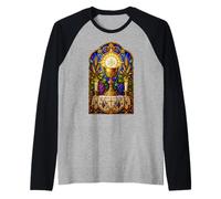 Opera d'Arte a Mosaico Gotico cattolico Calice ed eucaristia Maglia con Maniche Raglan