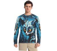 Opera d'Arte Acquerello Blu Lemure Maglia Rash Guard Uomo Girocollo con Protezione Solare UPF 50+,Manica Lunga per Pesca Corsa Outdoor