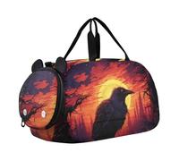 Opera D'arte Ad Acquerello Corvo Borsa Sportiva da Nuoto e Palestra con Scomparto per Scarpe Borsa da Viaggio per Il Fine Settimana Borsone per Ragazzi