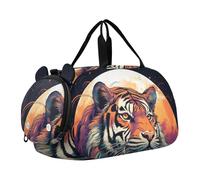 Opera D'arte Ad Acquerello Luna Tigre Borsa Sportiva da Nuoto e Palestra con Scomparto per Scarpe Borsa da Viaggio per Il Fine Settimana Borsone per Ragazzi