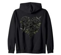 Opera d'Arte Botanica Floreale Gotica Colibrì Rosa Nera Felpa con Cappuccio