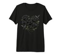 Opera d'Arte Botanica Floreale Gotica Colibrì Rosa Nera Maglietta Premium