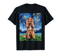 Opera d'Arte con Cocker Spaniel Rosso con Notte Stellata, Regalo per Gli Amanti dei Cani Maglietta