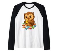 Opera d'Arte con Gufo - Design Carino per Gli Amanti dei Gufi e dei Puzzle Maglia con Maniche Raglan