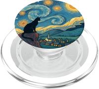 Opera d'arte del gatto nero che osserva il cielo notturno stellato PopSockets PopGrip per MagSafe