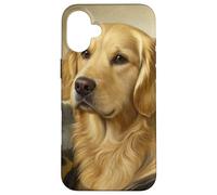 Opera d'arte del ritratto di Golden Retriever ispirata alla Monna Lisa Custodia per iPhone 16 Plus