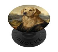 Opera d'arte del ritratto di Golden Retriever ispirata alla Monna Lisa PopSockets PopGrip Adesivo