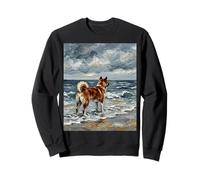 Opera d'Arte di Akita Inu Starry Night Dog at The Beach Felpa