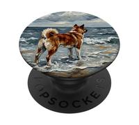 Opera d'arte di Akita Inu Starry Night Dog at the Beach PopSockets PopGrip Adesivo