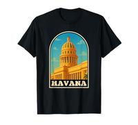 Opera d'arte di città di stile vintage di viaggio di Havana Cuba Maglietta