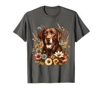 Opera d'arte di fiori di campo estivi con cane Labrador cioccolato Maglietta