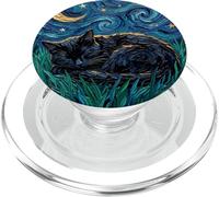 Opera d'arte di notte stellata stravagante gatto nero addormentato PopSockets PopGrip per MagSafe