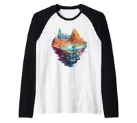 Opera d'Arte di Paesaggio di Montagna Fantasy sull'isola Maglia con Maniche Raglan