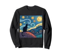 Opera d'arte fantasy ispirata alla notte stellata del gatto nero Felpa