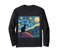 Opera d'arte fantasy ispirata alla notte stellata del gatto nero Maglia a Manica