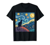 Opera d'arte fantasy ispirata alla notte stellata del gatto nero Maglietta