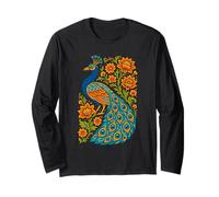 Opera d'Arte Floreale di Pavone colorato, Amore Uccelli Tropicali Maglia a Manica