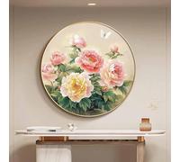 Opera d'arte floreale per pareti, murale di lusso con paesaggio da appendere, dipinto circolare da parete, cornice in lega di alluminio, per soggiorno, camera da letto, ufficio(D,70 * 70CM)
