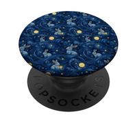 Opera d'arte in stile Van Gogh con stampa di coniglietto di notte stellata PopSockets PopGrip Adesivo