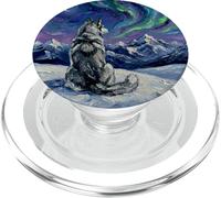 Opera d'arte invernale con cane notturno stellato Husky Aurora boreale PopSockets PopGrip per MagSafe