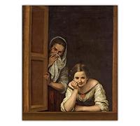 Opera d'arte Murillo《Due donne alla finestra》Canvas Art Painting Poster Picture The Wall Background Decorazioni Home Decor 50x60cm(20x24in) Senza cornice