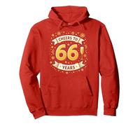 Opera d'Arte per Festeggiare Il Regalo di Compleanno Cheers to 66 Years Felpa con Cappuccio, Unisex per Adulti, Rosso, L