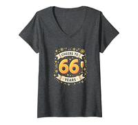 Opera d'Arte per Festeggiare Il Regalo di Compleanno Cheers to 66 Years Maglietta con Collo a V, Donna, Grigio Scuro, L