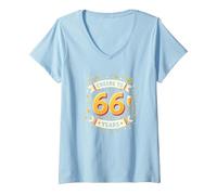 Opera d'Arte per Festeggiare Il Regalo di Compleanno Cheers to 66 Years Maglietta con Collo a V, Donna, Celeste, XL