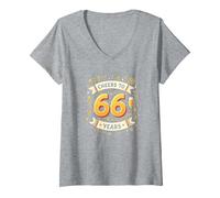Opera d'Arte per Festeggiare Il Regalo di Compleanno Cheers to 66 Years Maglietta con Collo a V, Donna, Grigio Melange, L