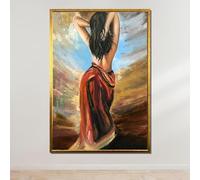 Opera d'arte su tela raffigurante una donna sensuale con vista posteriore, nudo femminile, elegante dipinto a olio astratto per soggiorno, decorazione da parete per la casa (50x70 cm/cornice interna)