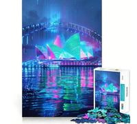 Opera House di Sydney, luci al neon, adolescenti, puzzle da 1000 pezzi, memoria, luce, relax, design, assemblaggio, decorazione murale 50x75cm