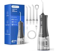 Operan Irrigatore orale senza fili, portatile elettrico 4 modalità e 4 ugelli, 300 ML per doccia orale Vincitore del test per rimuove i residui di cibo e pulisce i denti (grigio)