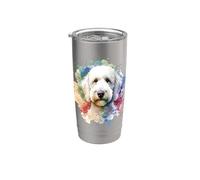 Opere d'arte acquerello cane labradoodle bianco Bicchiere termico in acciaio inox doppia parete