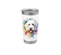 Opere d'arte acquerello cane labradoodle bianco Bicchiere termico in acciaio inox doppia parete