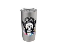 Opere d'arte ad acquerello cane Labradoodle bianco nero Bicchiere termico in acciaio inox doppia parete
