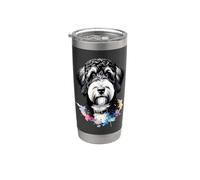 Opere d'arte ad acquerello cane Labradoodle bianco nero Bicchiere termico in acciaio inox doppia parete