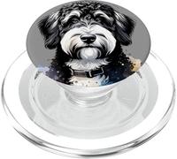 Opere d'arte ad acquerello cane Labradoodle bianco nero PopSockets PopGrip per MagSafe