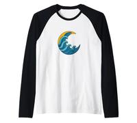 Opere d'Arte del Mare della Luna Crescente delle Onde dell'Oceano Maglia con Maniche Raglan