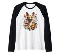 Opere d'arte portoghese Podengo Pequeno Dog Summer Wildflowers Maglia con Maniche Raglan
