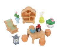 Operitacx 1 Set di mobili in miniatura per casa delle bambole - Libreria classica in miniatura, tavolo da pranzo, sedia, lampada, fioriera - Decorazioni paesaggistiche cinesi antiche