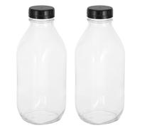 Operitacx 2 Pezzi Bottiglia di Vetro Trasparente 1l con Tappo, Bocca Larga | Vetro Borosilicato, Anello in Silicone Sigillato, Design Retrò, per Olio, Aceto e Uso in Ufficio