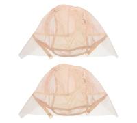 Operitacx 2 pezzi Cuffia per parrucca in pizzo per ventilazione - Cuffia in rete elasticizzata con fibbia regolabile - Rete invisibile per riga laterale destra per la creazione di parrucche, beige