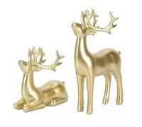 Operitacx 2 pezzi Lucky cervi in miniatura giocattoli per torte di renna, decorazione natalizia per la casa, figura di animali selvatici, decorazione da tavolo, coppia cervi in resina, oro