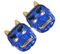 Operitacx 2 Pezzi Maschera Samurai Giapponese Blu in Plastica Corna per Halloween e Masquerade, Decorazione Versatile e Facile da Pulire per Ristorante e Feste Adulti
