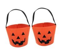 Operitacx 2 Pezzi Secchiello Manico Resistente per Dolcetti in Feltro Arancione di Halloween e Fondo Stabile , Sacchetto Zucca Jack o Lantern per Feste