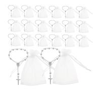 Operitacx 25 Set Set Completo Battesimo con Mini Rosari, Argento | Organza Sacchetti Preparazione Rapida, Inclusi, per Cerimonie Religiose e Prima Confessione