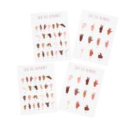 Operitacx 4 Pezzi Poster Educativi Asl Chart Alfabetici e Numerici per Aula e Didattica Speciale Adesivi Murali Colorati per Apprendimento Segni Lingua Americana