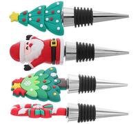 Operitacx 4 Pezzi Tappo Vino Natalizio Riutilizzabile in Acciaio | Chiusura Ermetica, Albero e Bastoncino, Design Babbo Natale, per Bottiglie di Vetro e Plastica