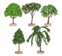 Operitacx 5 Pezzi Alberi in Miniatura in Plastica Verde per Decorazioni Interne e Uffici, Modello Realistico Leggero con Base in Legno per Paesaggi e Diorami Fai da Te